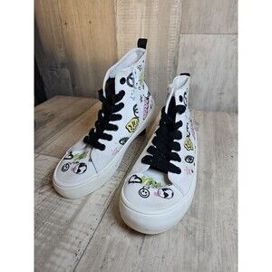 Art Class Kids High Top Sneakers Size 2 Youth White Black Zip Lace Converse Sty